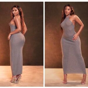 PrettyLittleThing Gray Backless Maxi Dress